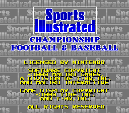 Sports Illustrated Championship Football & Baseball (USA) (Beta) Title Screen